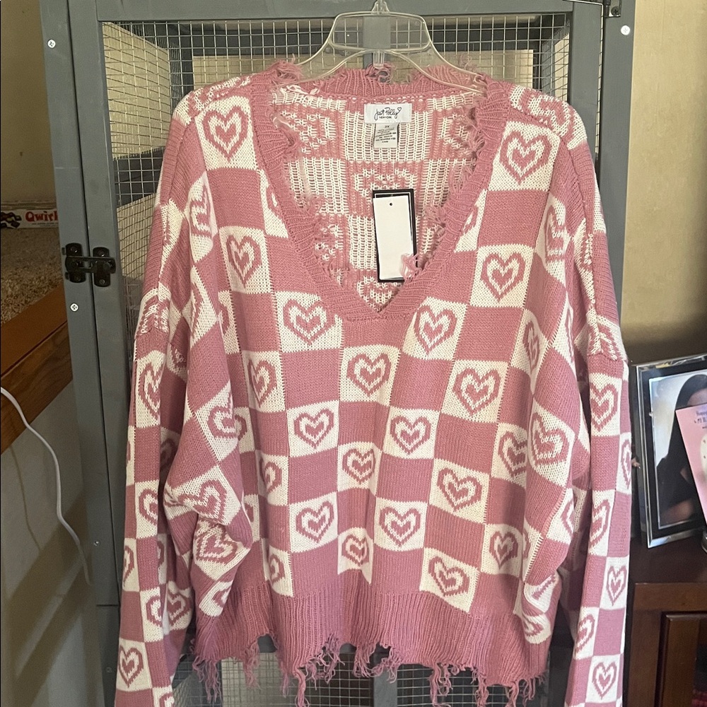 Just Polly Pink and White Sweater